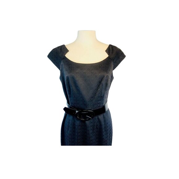 MAGGY LONDON Pencil Dress Jacquard Cap Sleeve Belted Sheath Dress Size 8 NWOT - Picture 6 of 9